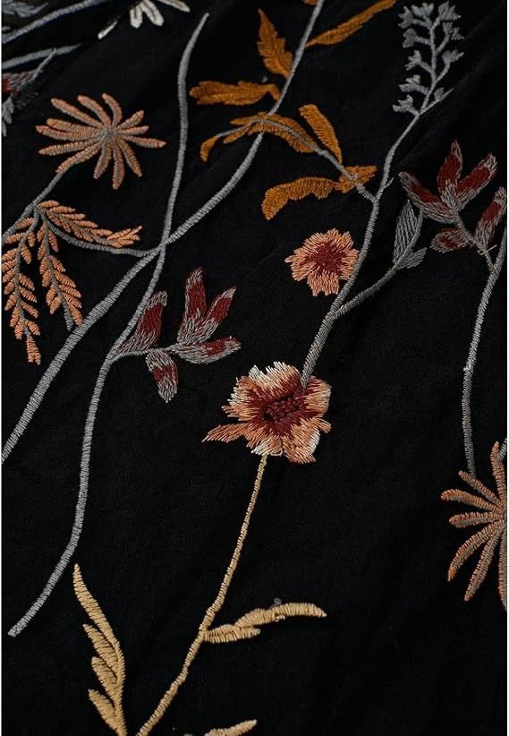 Black Floral Embroidered Midi Skirt image 5